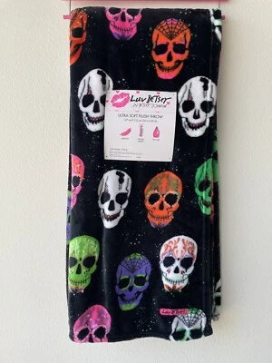 Betsey Johnson Luv Betsey Ultra Soft Plush Throw Black Blanket Sugar Skulls  - Image 1 of 4