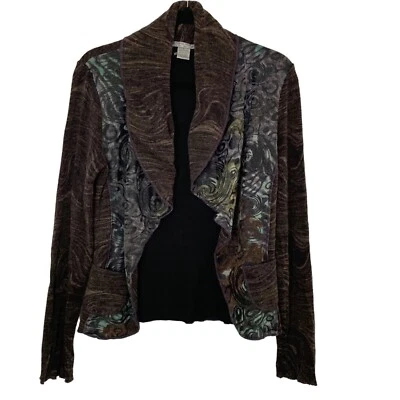 Alberto Makali Brown/Turquoise Mixed Print Waterfall Open Jacket Sz M - Image 1 of 4