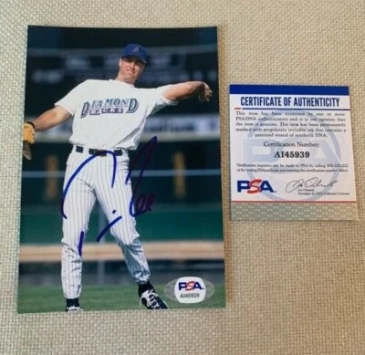 DIAMONDBACKS- TRAVIS LEE 1998 PINNACLE SNAPSHOT AUTOGRAPH 4x6 PHOTO PSA/DNA  - Image 1 of 2