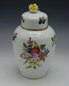 HEREND HUNGARY PORCELAIN FRUITS AND FLOWERS GINGER JAR 8" ROSE FINIAL - Picture 1 of 11