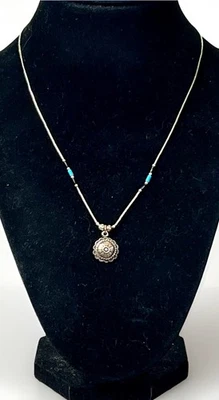 Colar de contas líquidas de prata esterlina 925 Southwestern pequeno concho turquesa - Imagem 1 de 4