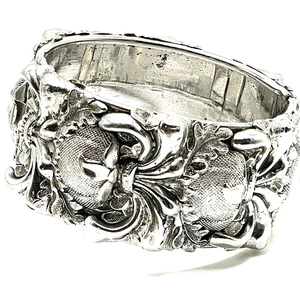 Whiting Davis Silver Repousse Mesh Fleur De Lis Floral Hinge Bracelet Vintage - Picture 1 of 11