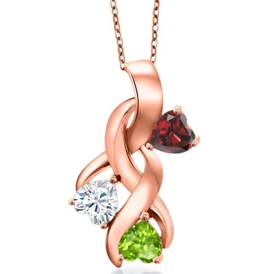 Покрытый розовым золотом серебряный гранат 18 карат и белый муассанит и перидот подвеска для - Изображение 1 из 4