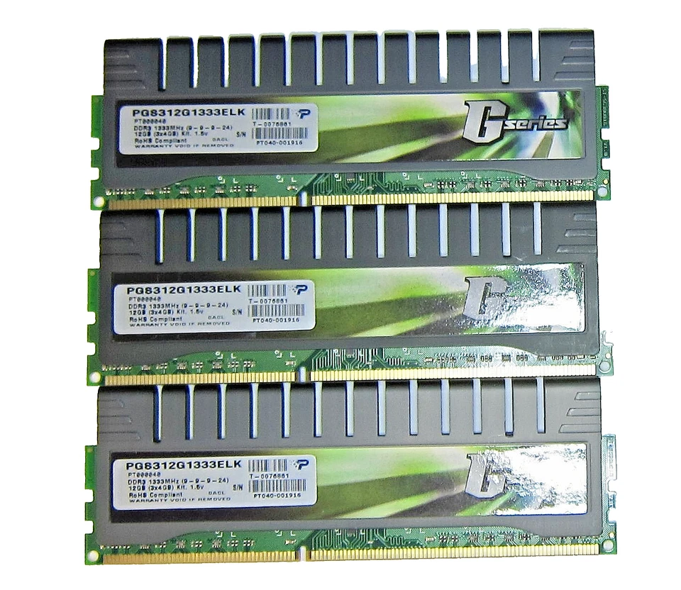 Genuine 12GB (3x4GB) Patriot PGS312G1333ELK DDR3 1333Mhz 1.5v Desktop RAM - Image 1 of 4