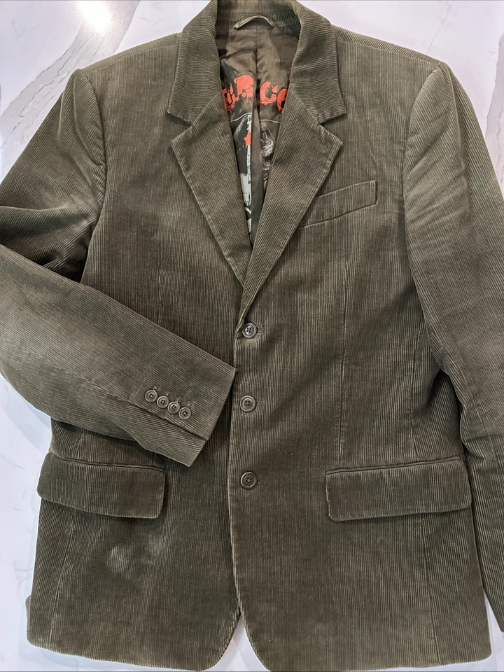 Juicy Couture вельвет 3 кнопки военного зеленый костюм/блейзер/спортивная куртка мужской 44 - Изображение 1 из 4