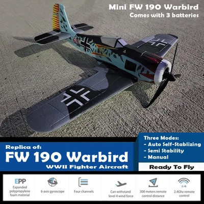 RC Airplane FW190 Warbird 4CH Aerobatics Aircraft Stunt 6 Axis Gyro Control RTF - Image 1 of 4