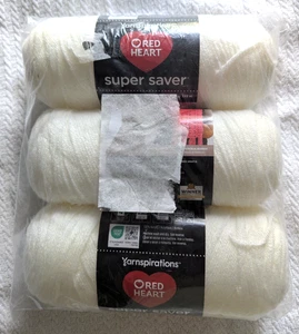 Red Heart Super Saver Yarn Soft White 364yd Each 7oz Each Same Dye Lot - 3 Pack - Picture 1 of 5