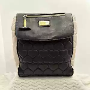Betsey Johnson Quilted Heart Backpack Purse. Pre-owned with minor flaws black - Picture 1 of 8