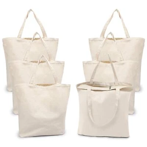 Canvas Tote Bag with Zipper 6 PACK 19.7 x 15.7 inch Bags with Handles 12 Oz T... - Picture 1 of 6
