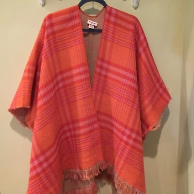 JUICY COUTURE Flecos Ruana Reversibles a Cuadros (Poncho) Talla Única, Naranja y Tostado Foto 1 de 4