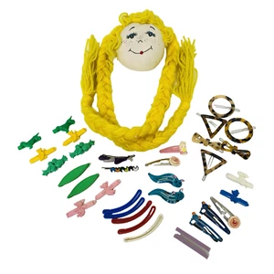 Vintage Handmade Fabric Barrett Holder & Barrettes Plastic Hair Accessories set - Picture 1 of 9