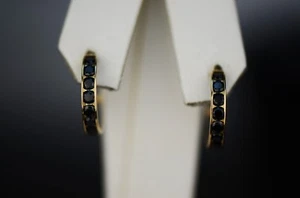 14k Yellow and White Gold Black Huggie Hoop Earrings - Picture 1 of 13