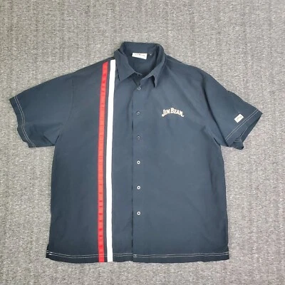 Jim Beam Shirt Men Medium Black 2-Stripe Relaxed Logo Patch Short Sleeve Button  - Image 1 of 4