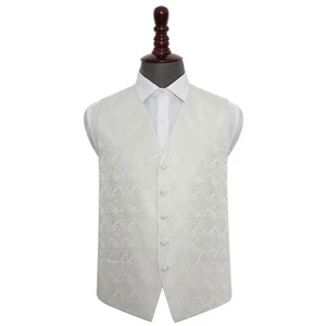 Ivory Mens Waistcoat Woven Floral Paisley Formal Wedding Tuxedo Vest by DQT - Picture 1 of 4