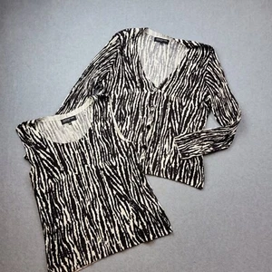 Jones New York Sweater Womens Large Zebra Animal Print Cardigan 2 Piece - Picture 1 of 13