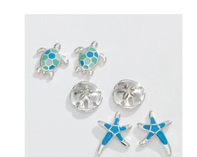 Periwinkle by Barlow Silver Tone Blue Enamel Stud Post Earrings Set Lot A - Image 1 of 4