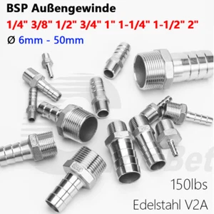 Edelstahl Schlauchtülle Außengewinde Schlauchanschluß Stutzen 1/8" - 2" Zoll V2A - Bild 1 von 56