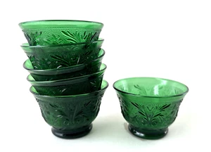 Set of 6 Anchor Hocking Forest Green Sandwich Sherbet Dessert Fruit Bowls 2-3/8" - Picture 1 of 8