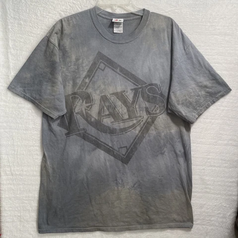 Tampa Bay Rays Mjestic Shirt Mens XL Acid Wash Gray Crew Neck Cotton Cover