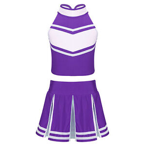Kids Girl Cheerleading Outfit Tops+Pleated Skirts Fancy Dress Costume Dancewear