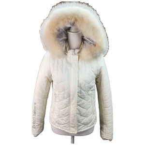 Harley Davidson Women’s MEDIUM White Puffer Jacket Fox Fur Detachable Hood FLAWS - Picture 1 of 22