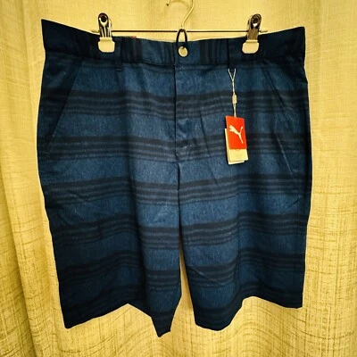 Puma Stretch Heather Stripe Shorts Mens Blue Peacoat Athletic Casual Bottoms 38 - Image 1 of 4