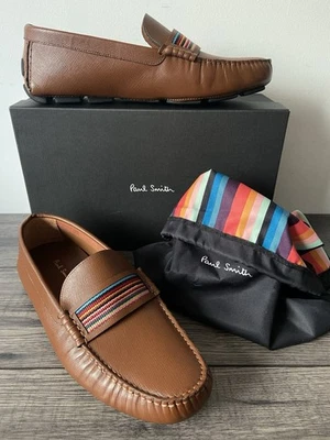 PAUL SMITH CUERO TOSTADO COLIMA MOCASINES ZAPATOS FIRMA PANEL RAYAS REINO UNIDO 9 NUEVO EN CAJA Foto 1 de 4
