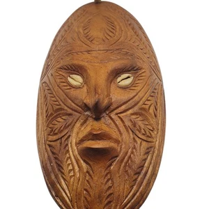 Vintage Papua New Guinea Tribal Face Mask, Wood Carved Wall Art, PNG Plaque MCM - Picture 1 of 6