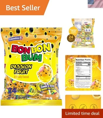 Tropical Passion Fruit Bon Bon Bum Lollipops - 24 Individually Wrapped Treats - Image 1 of 4