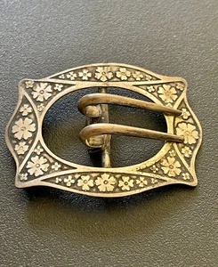 Victorian Sterling Silver Floral Double Prong Sash Buckle WSTERLING Marked - Picture 1 of 10