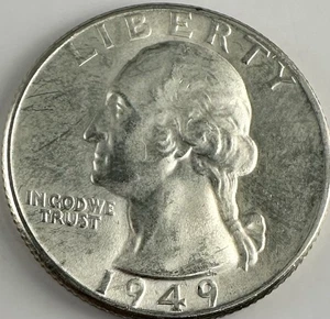 Cuarto de dólar Washington 1949-D 90 % plata fecha escasa Denver como nuevo - Imagen 1 de 2
