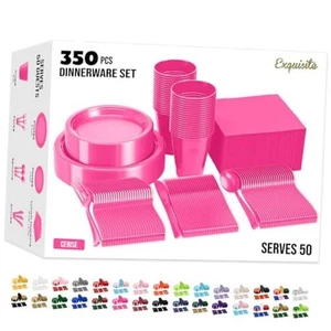 350 Pcs Plastic Plates For Party Disposable Plates Set, 50 Of Each 9" Cerise - Picture 1 of 7