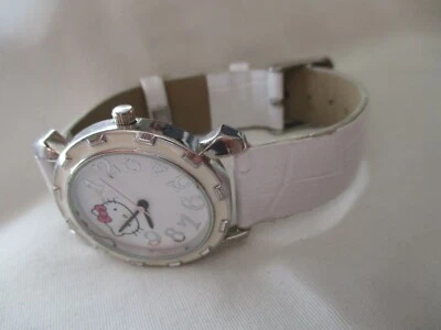 Reloj Hello Kitty Blanco Hebilla Banda Cara Redonda Resistente al Agua Tono Plateado Foto 1 de 4