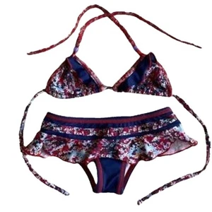 NWT Submarine Blue 4 Girls Mini Print Floral Blue Bikini Top & Bottom 114812 - Picture 1 of 2