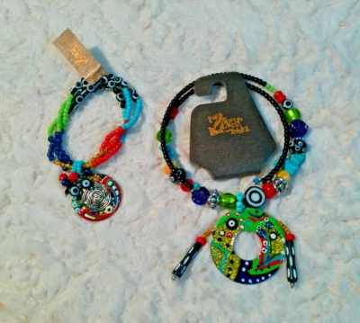 Colorido collar y pulsera de alambre con cuentas colgante de metal esmaltado (392) Foto 1 de 4