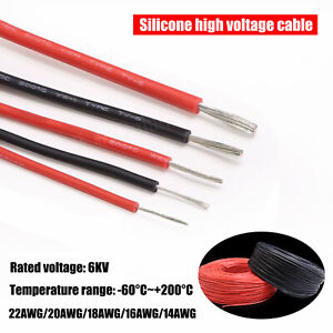 Flexible Silicone Wire Cable 14/16/18/20/22 AWG 6KV High Voltage Black/Red/White