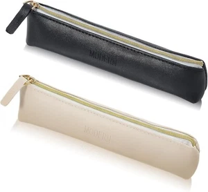 2 Stück Schmal Federmäppchen Klein Federtasche Tragbar Leder Make-up Pinsel Tasche - Bild 1 von 7