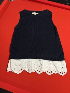 loft sweater XS Vest Knit NWT Ruffles Lace Women Sleeveless Navy Casual - Picture 1 of 4