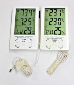 Lot of 2 TA298 Indoor Outdoor LCD Digital Thermometer w Hygrometer Clock - Picture 1 of 2
