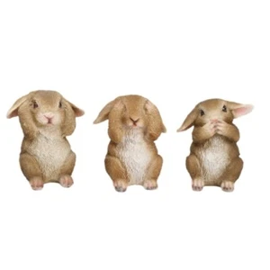 3Pcs Easters Bunnies Figures Hear No See No Speak No Rabbit Resins Sculptures - Picture 1 of 8