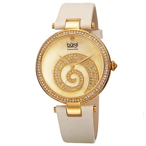 Women's Burgi BUR143IV Mother of Pearl Diamond Dial Swirled Crystal Pave Watch - Picture 1 of 4
