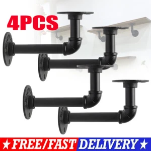 4Pcs Pipe Shelf Brackets Industrial Iron Wall Floating Shelves Storage Support - Picture 1 of 11