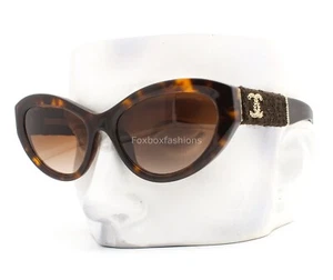 Chanel Sunglasses 5513A 714/S5 Brown Tortoise Tweed Gold CC Logo w/case NWT - Picture 1 of 10