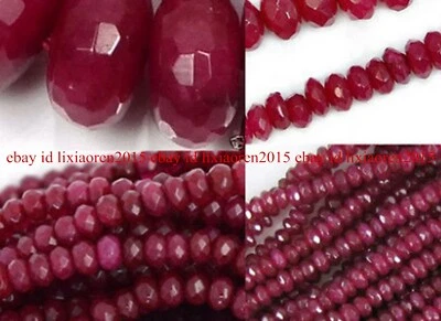 Faceted 2x4mm/4x6mm/5x8mm Brazil Red Ruby Gemstone Rondelle Loose Beads 15'' - Image 1 of 4