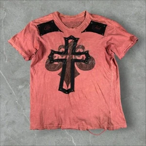 Affliction Shirt Mens Small Orange Y2K Grunge Cross Cyber Goth Opium Emo Punk 00 - Picture 1 of 13