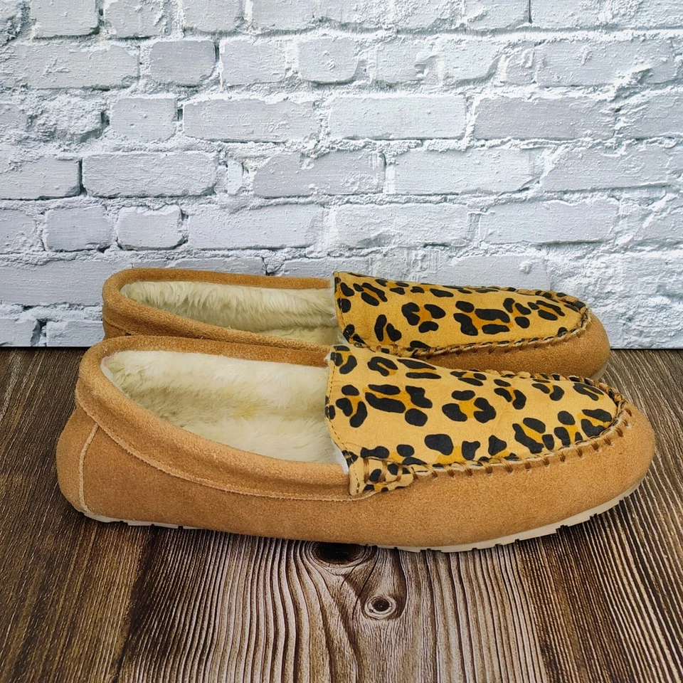Clarks Mujer 10 Cuero Mocasín Piel Sintética Moc Puntera Zapatilla Marrón Estampado Leopardo Foto 1 de 4
