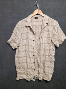 thrills Beige Linen Blend Shirt mens Small Short Sleeve Button Up Check - Picture 1 of 8