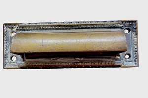 Antique Mail Letter Slot Solid Brass Nice Patina - Picture 1 of 4