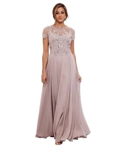 Womens Xscape Long Chiffon Skirt with Bead Top 295816 Dress Taupe 8 - Picture 1 of 3
