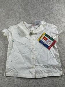 Vintage McKids Shirt Girls 5 White Embroidered Floral Button Up Short Sleeve 90s - Picture 1 of 12